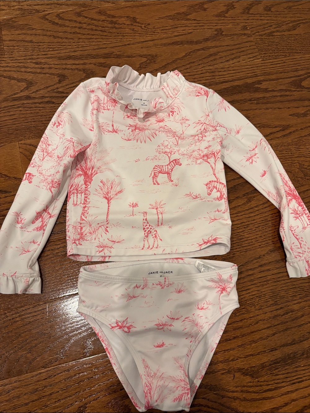 Janie and Jack White and Pink Safari Toile Two-Piece Swim Set